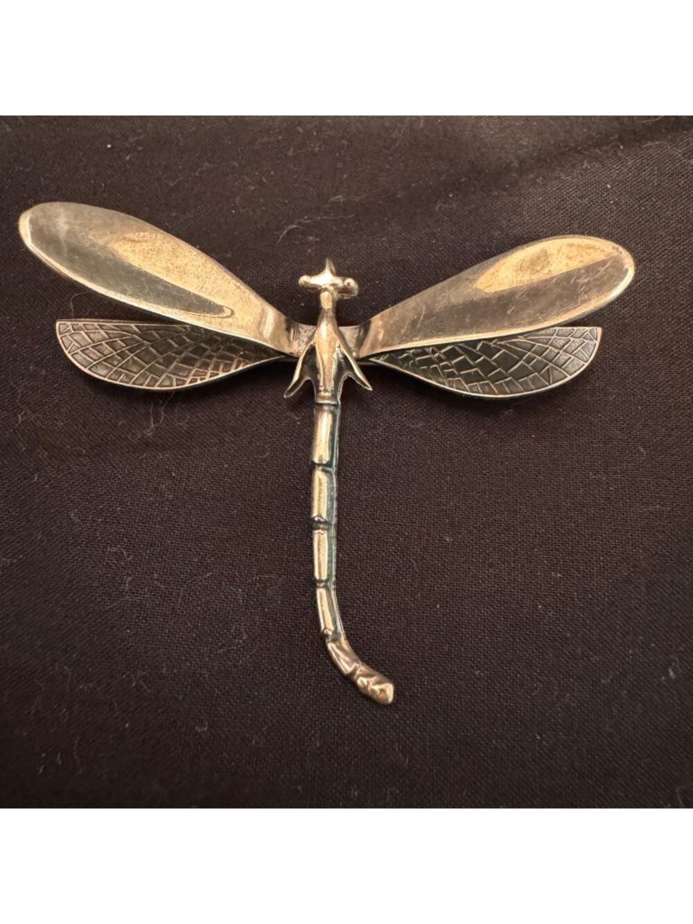 VTG Sterling Silver 925 Dragonfly Textured Wings Pin Brooch Size 4" Width
